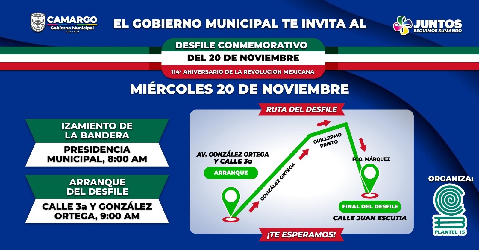 Gobierno Municipal de Camargo invita al Desfile Conmemorativo del 20 de Noviembre