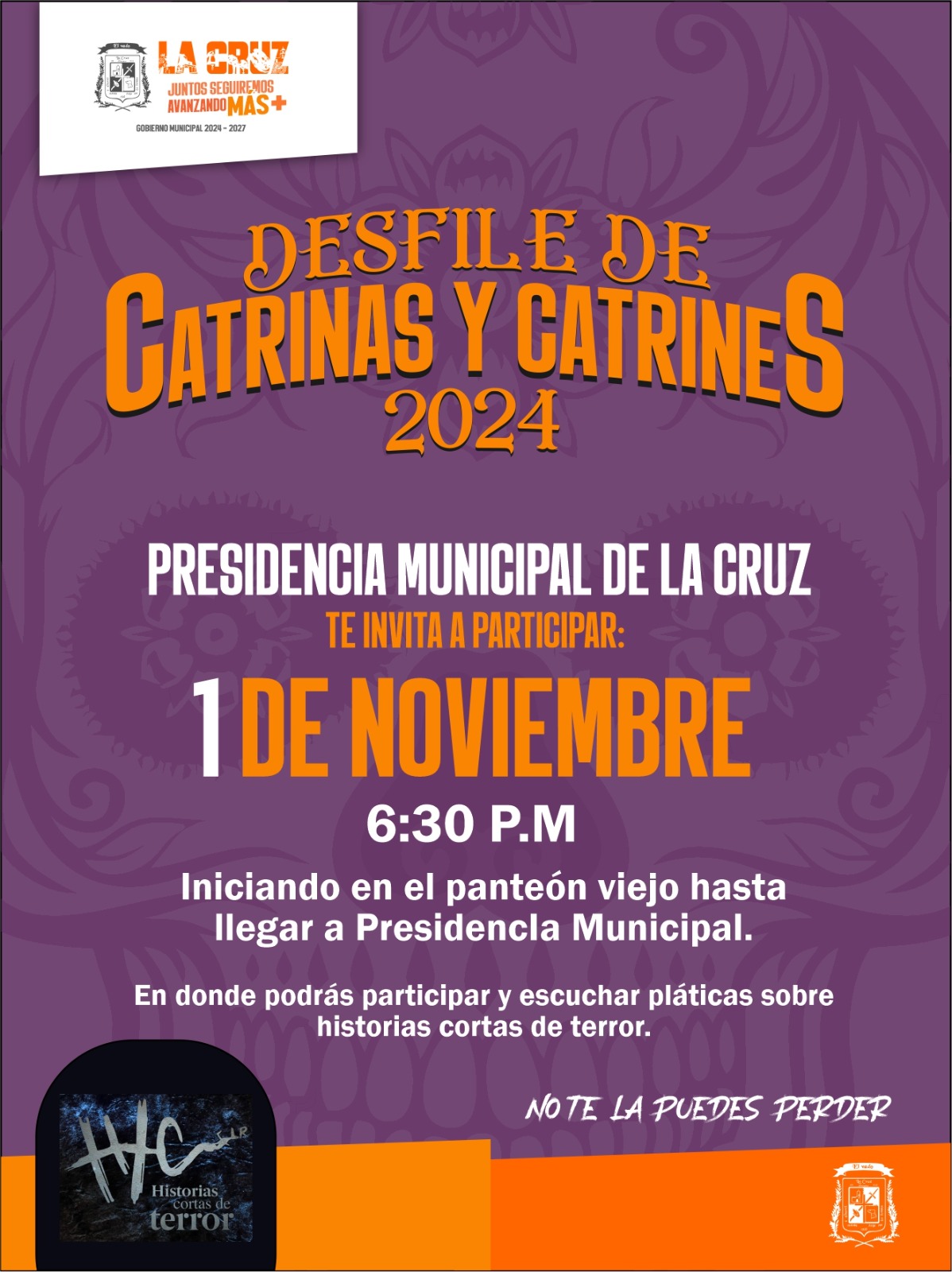 Hoy, gran desfile de catrinas y catrines, además se presentarán Historias Cortas de Terror, en La Cruz