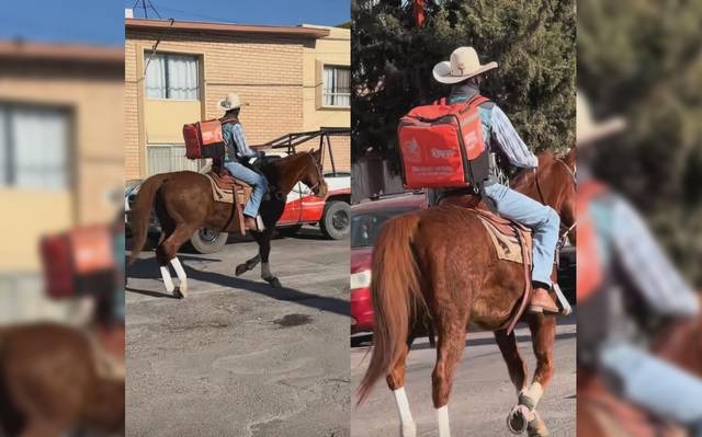 ¡Ni en moto ni en bici! Joven reparte comida andando a caballo en Delicias y se viraliza en TikTok (VIDEO)