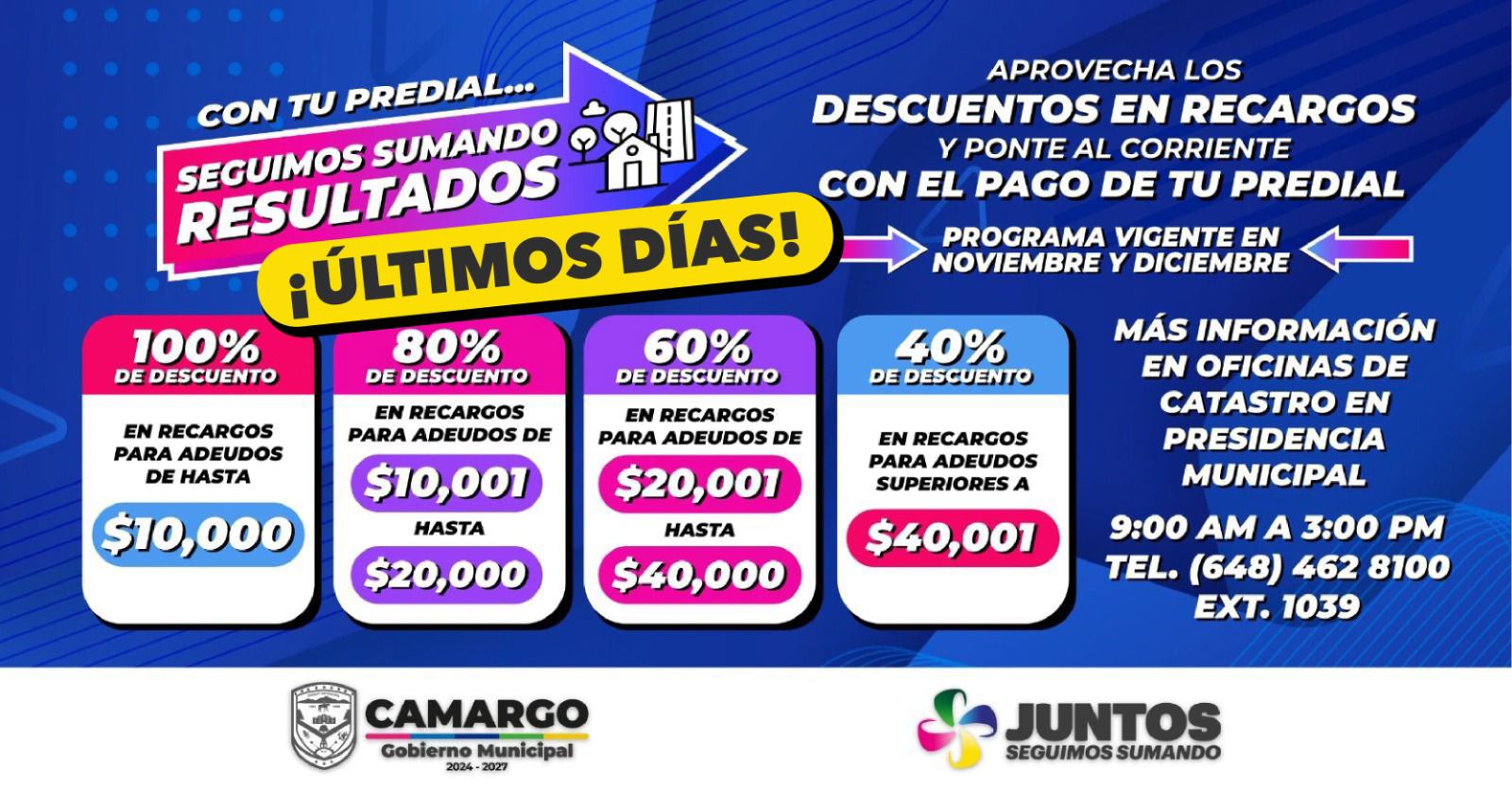 ¡Aprovecha! Últimos días de descuentos en recargos del impuesto predial en Camargo