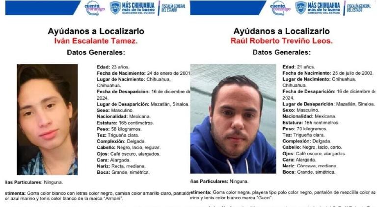 Lanzan pesquisas de Raúl e Iván, jóvenes desparecidos en Mazatlán