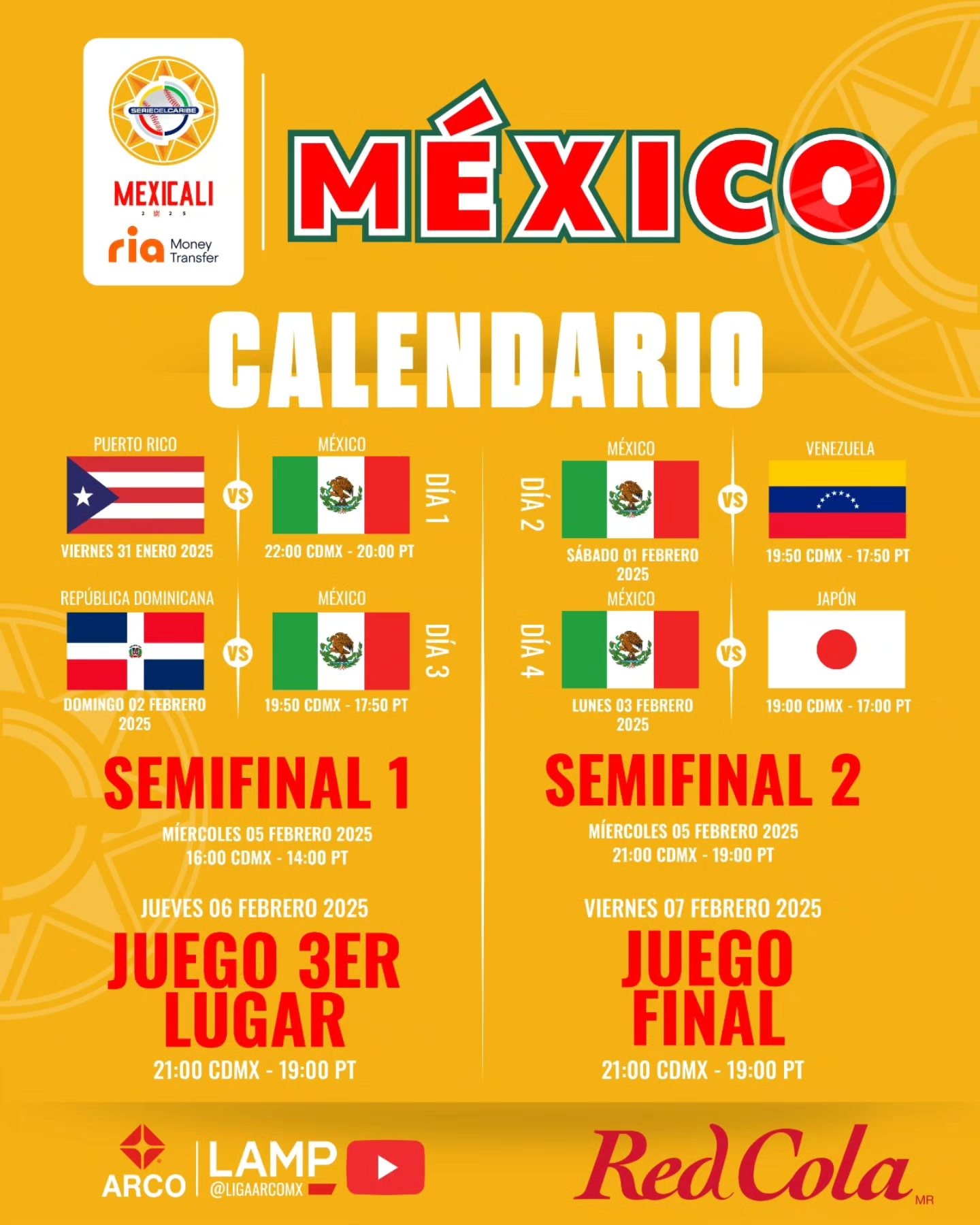 El Calendario de México en la Serie del Caribe 2025