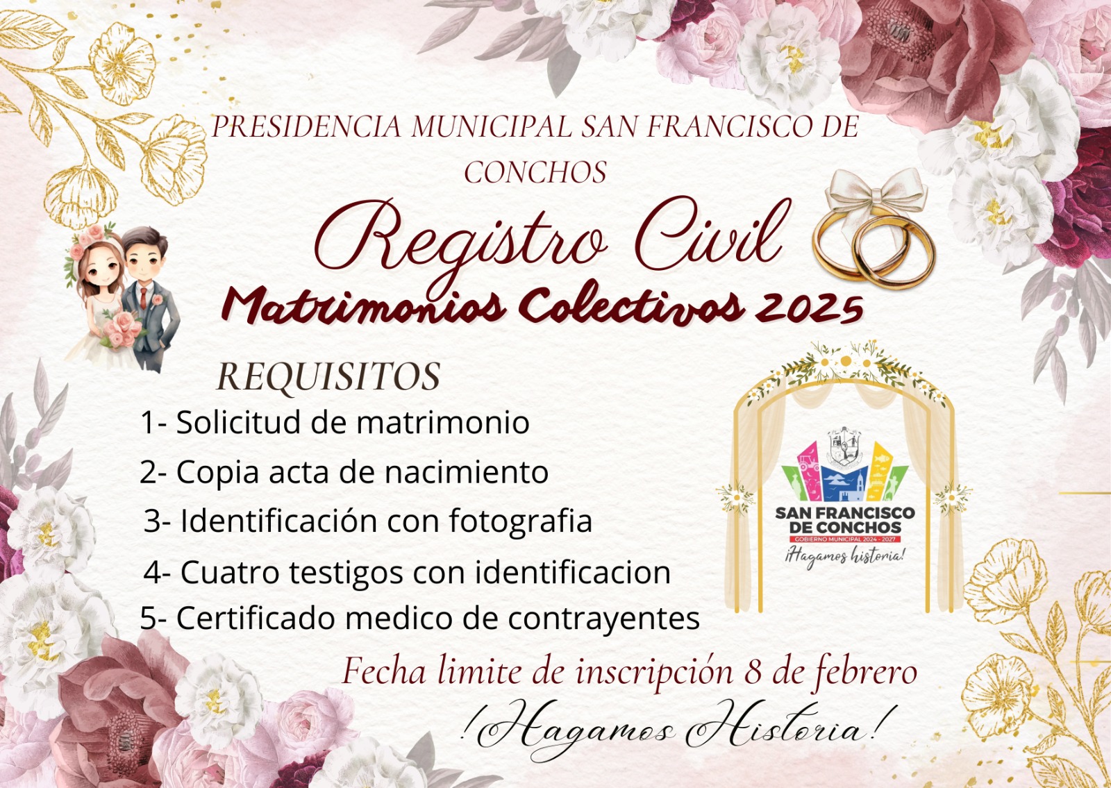 Lanzan convocatoria para Matrimonios Colectivos 2025 en San Francisco de Conchos