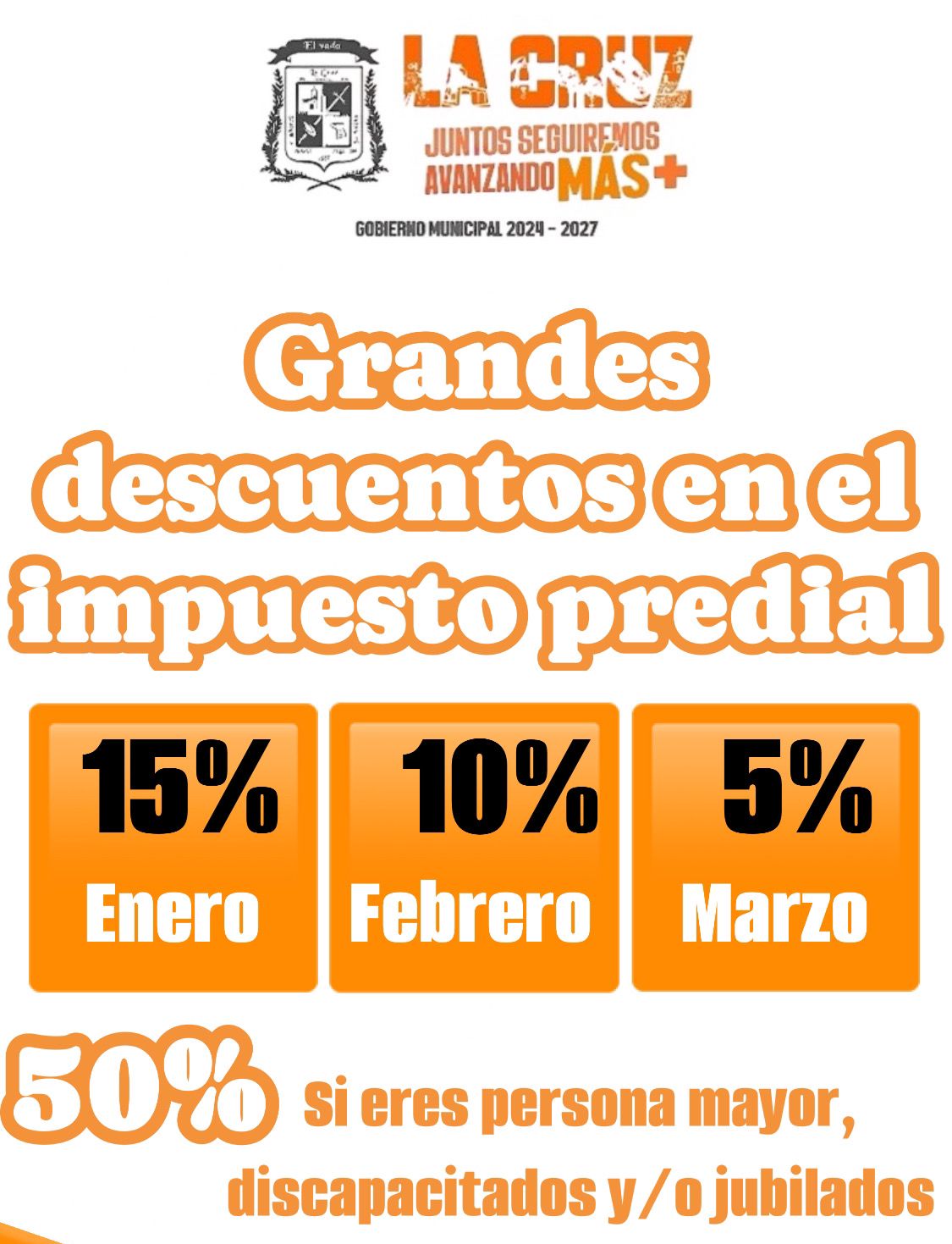 Últimos días de descuento del 15% en impuesto predial en La Cruz