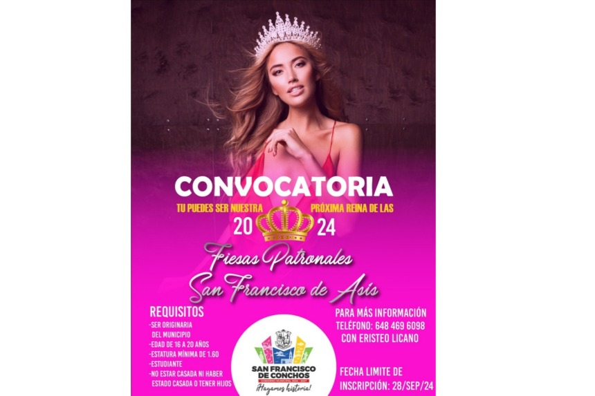 Abren convocatoria para certamen de Reinas para las fiestas patronales de San Francisco de Asís