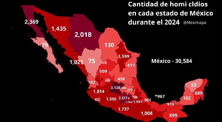 ¿Cuántos homicidios tuvo cada estado en 2024? (MAPA)