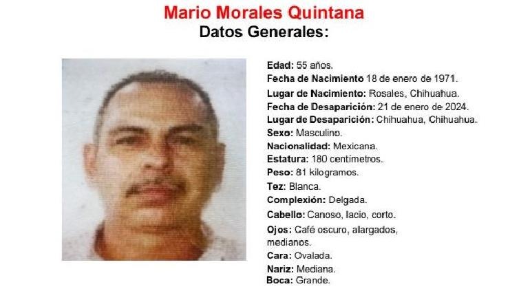 Se busca a Mario Morales Quintana, desaparecido en Chihuahua