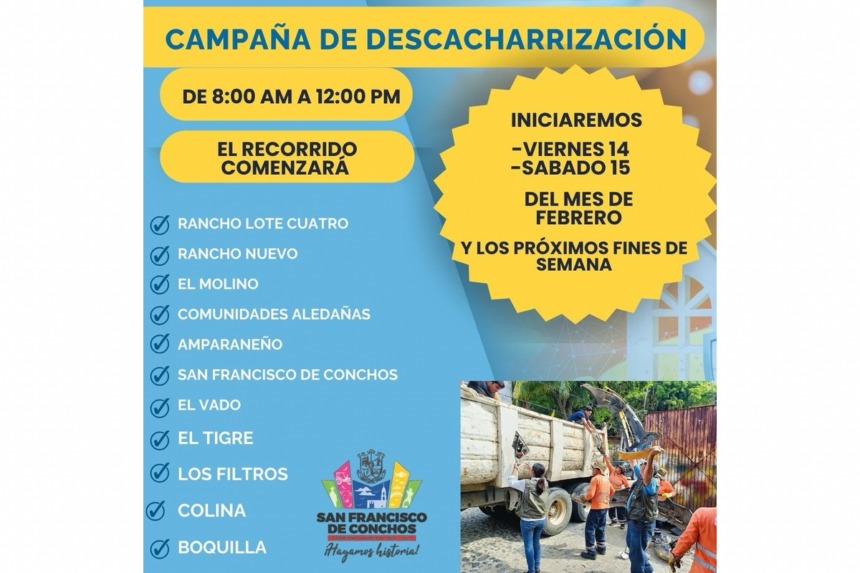 San Francisco de Conchos lanza campaña de descacharrización; comenzará mañana viernes