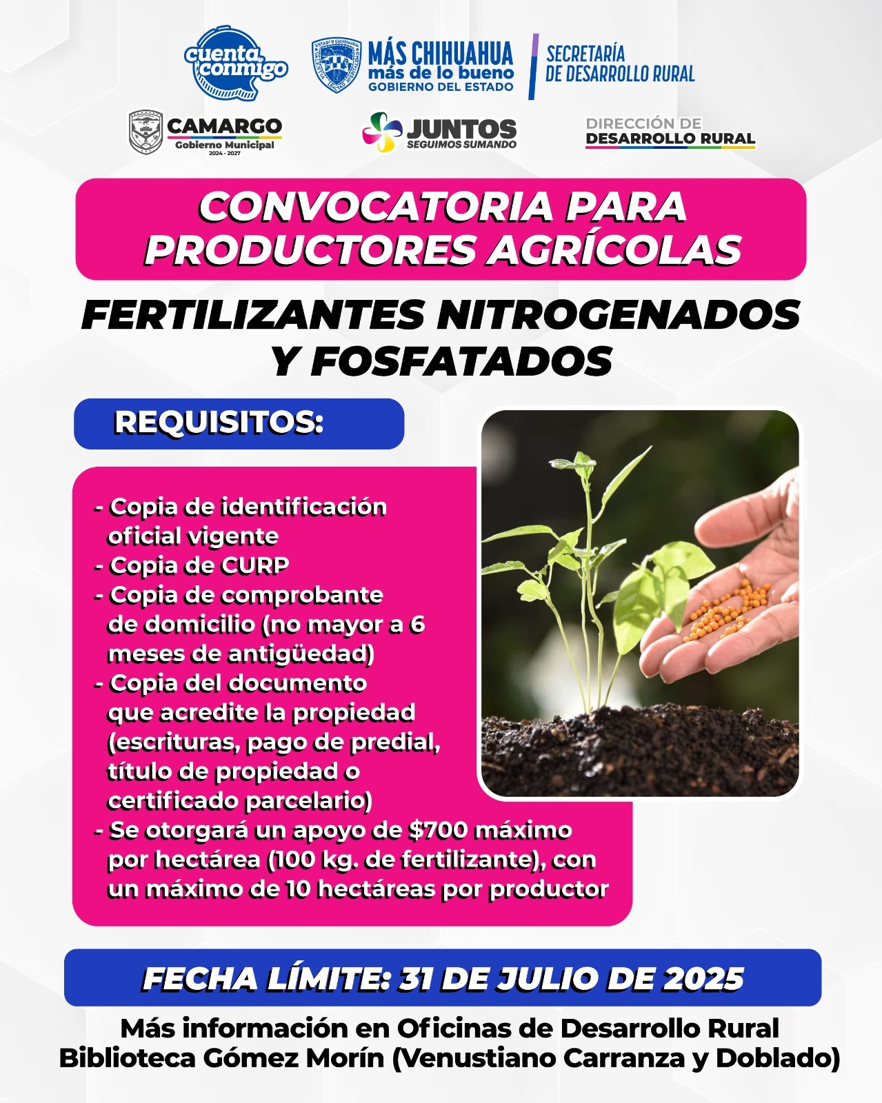 Estado y municipio inician convocatoria para productores agrícolas, se apoyará con fertilizantes nitrogenados y fosfatados