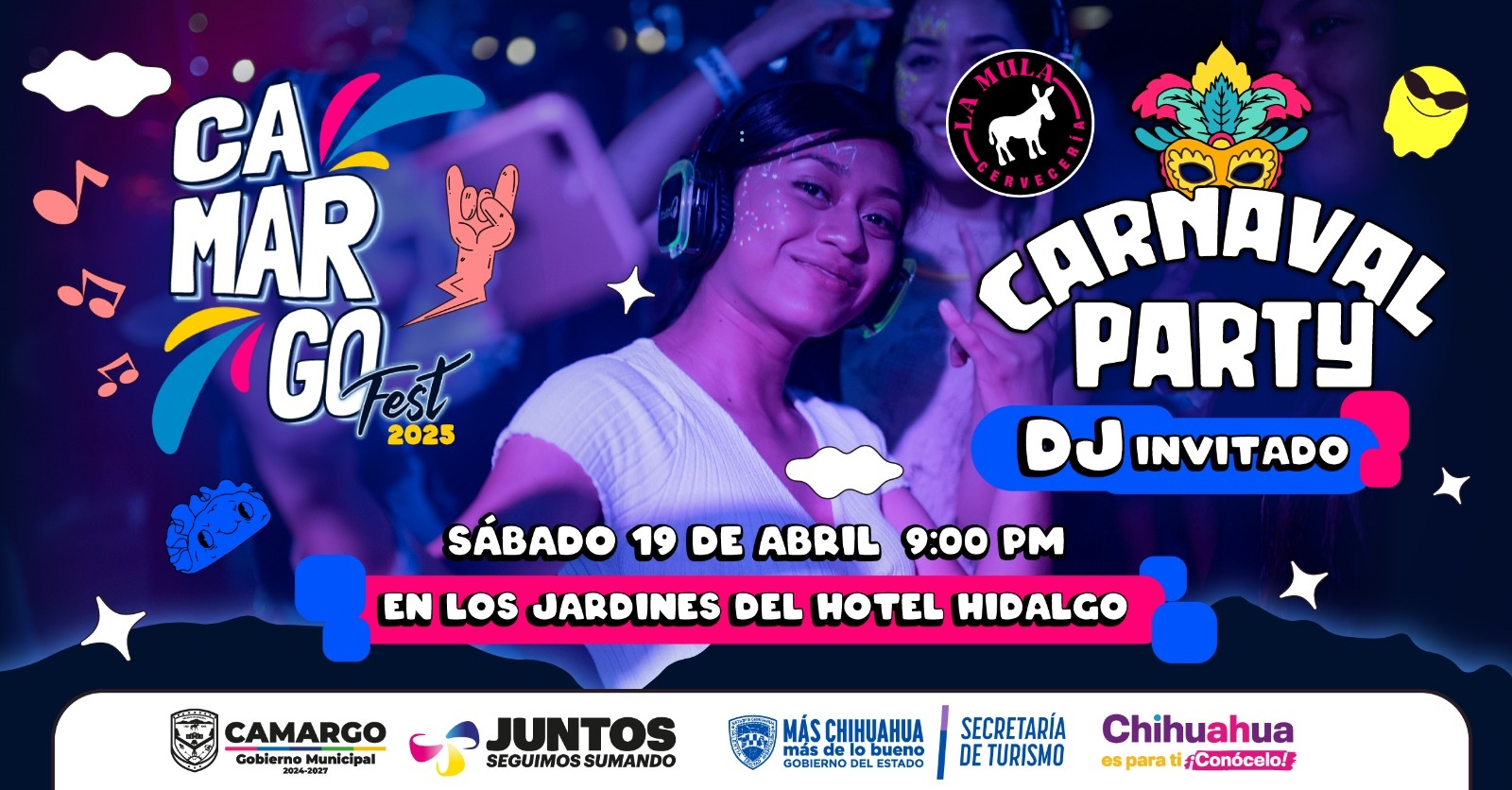 Municipio invita a la Carnaval Party en Camargo: este sábado a las 9 PM en el Jardín del Hotel Hidalgo