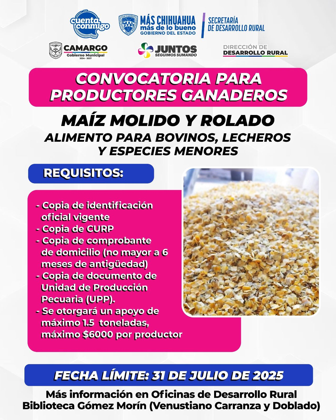 Estado y municipio lanzan convocatoria para maíz molido y rolado