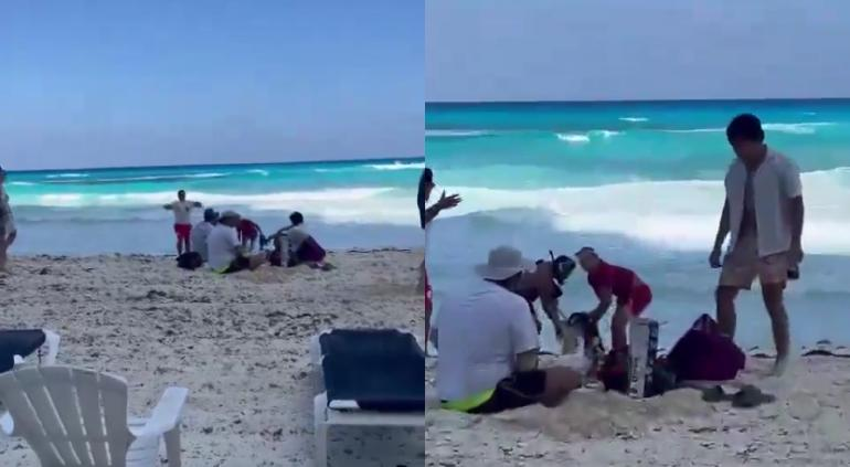 Momento en que recuperan restos del turista devorado por tiburones
