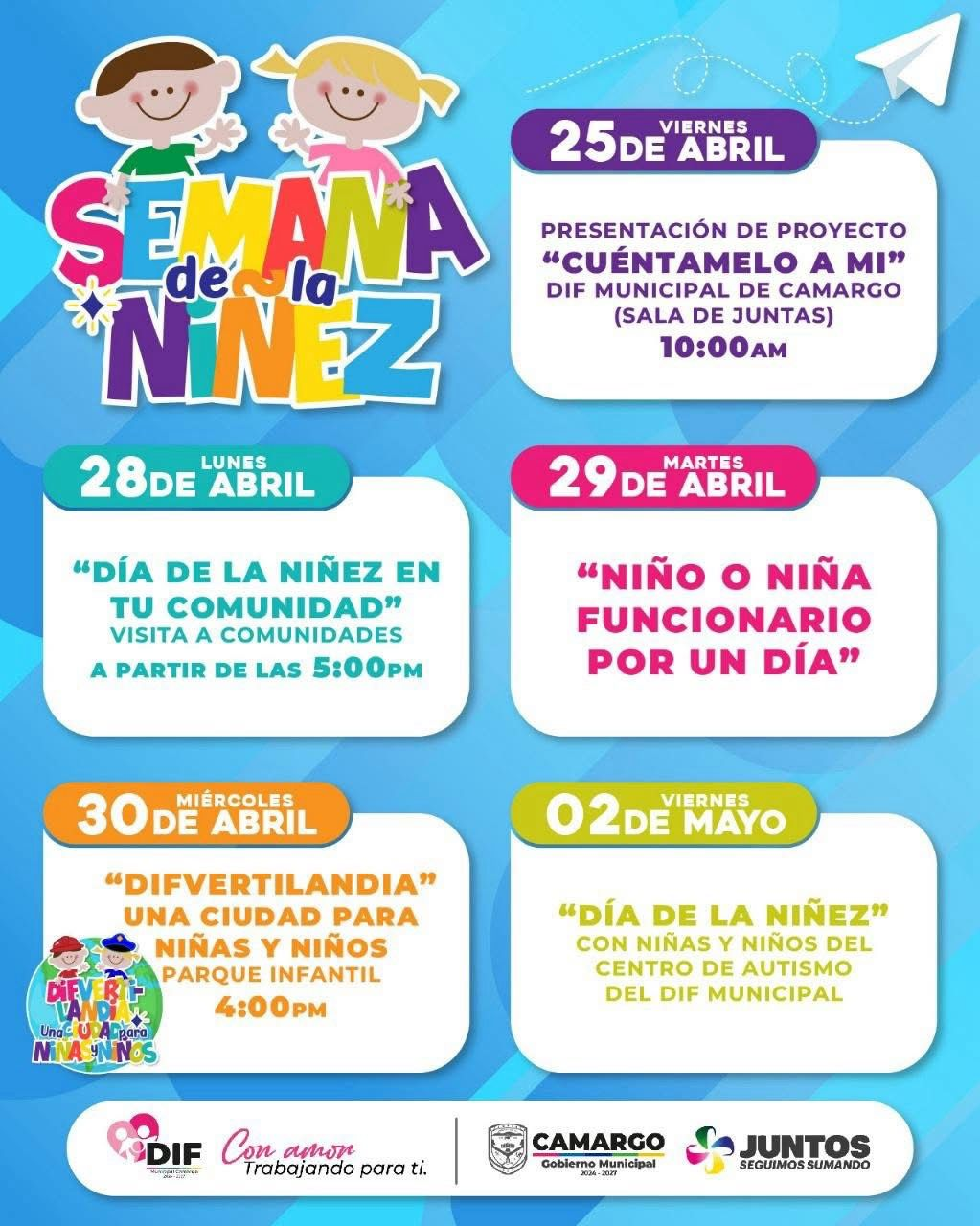 Estas son las actividades de la semana de la niñez en Camargo, DIF y Gobierno Municipal invitan