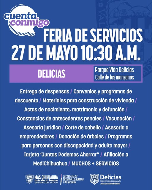 Invitan este martes a la Feria de Servicios “Cuenta Conmigo” en el municipio de Delicias