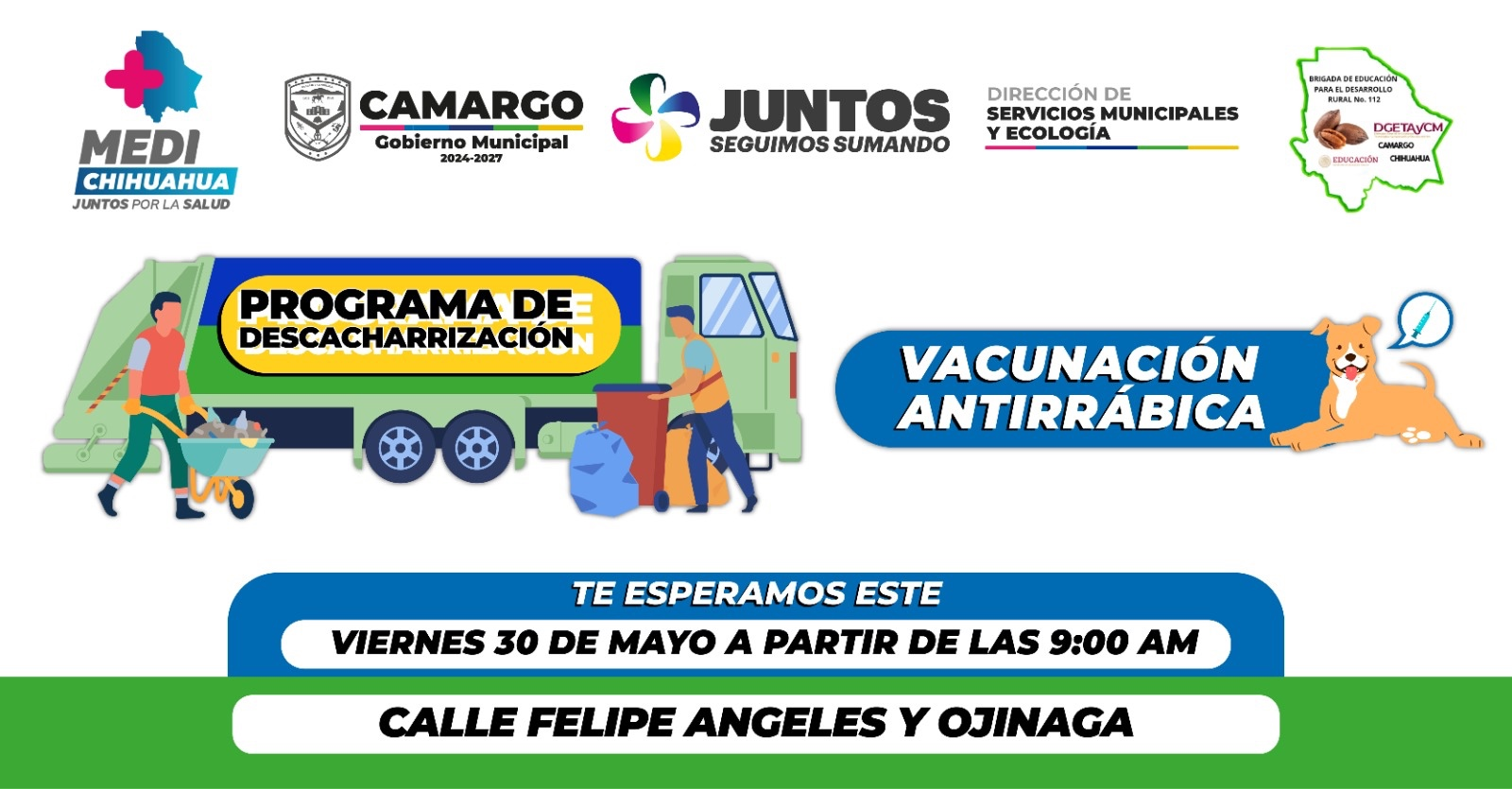 Este viernes programa de descacharrización y vacunación antirrábica en calle Felipe Ángeles y Ojinaga