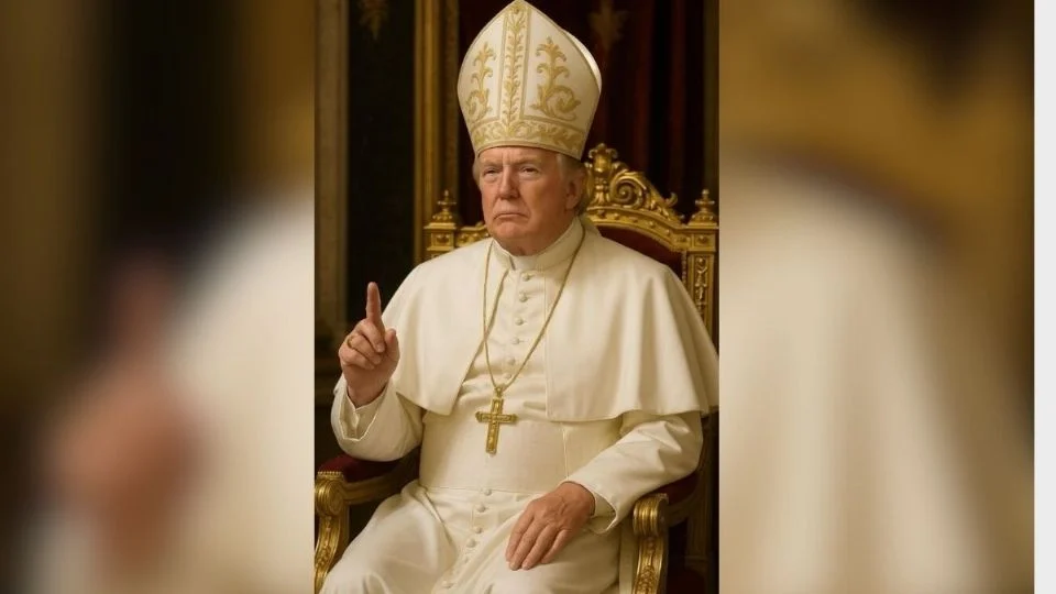 Trump muestra cómo se vería de papa días después de bromear que sería bueno en el trabajo