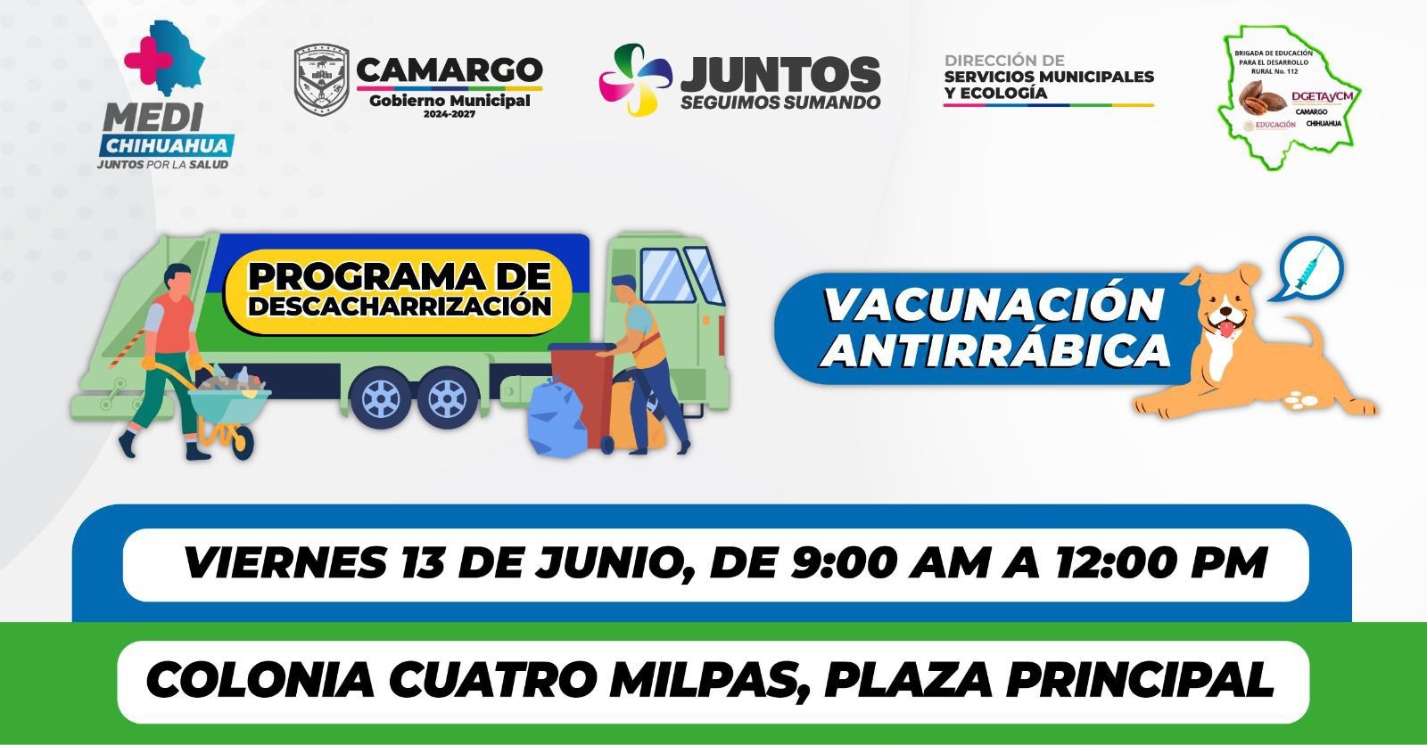 Municipio invita a jornada de descacharrizacion y vacunación antirrabica hoy viernes en Cuatro Milpas