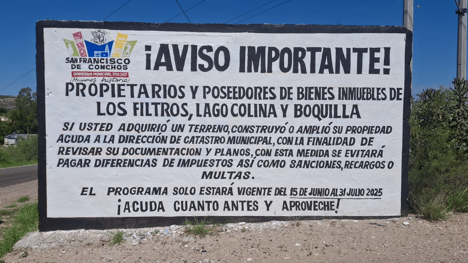 ¡Tu propiedad puede valer más! Catastro de San Francisco de Conchos llama a dueños de predios en La Boquilla, Los Filtros y Colina a revisar sus cuentas