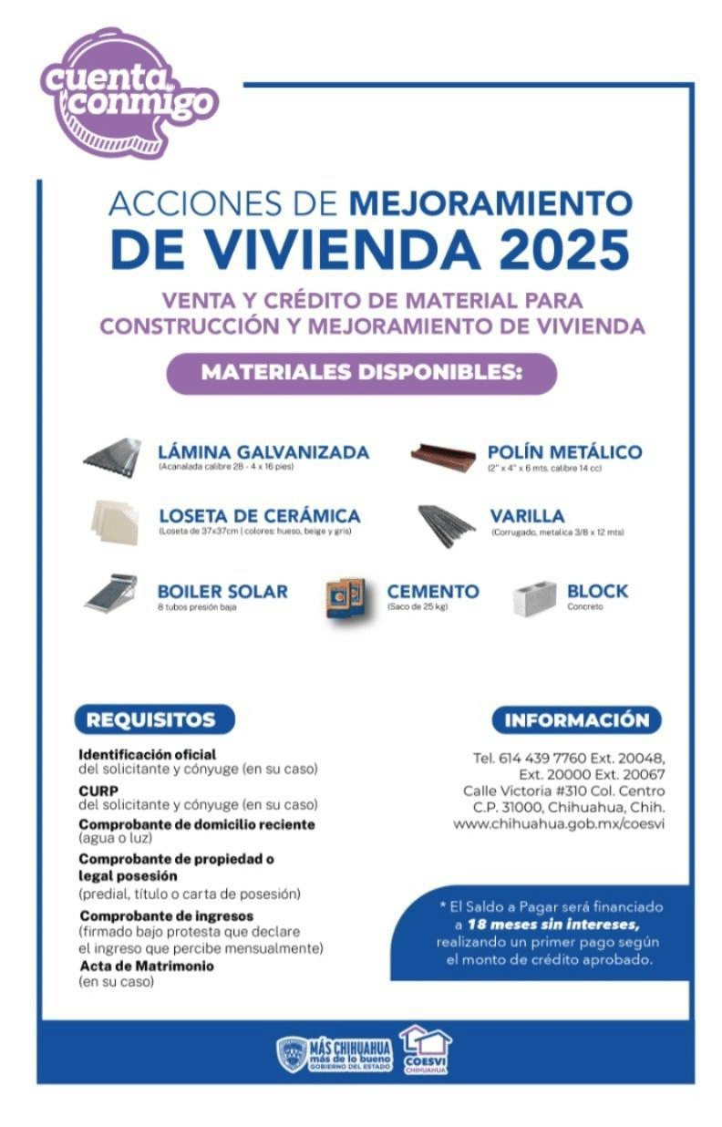 San Francisco de Conchos y COESVI Impulsan Mejoramiento de Vivienda con Venta y Crédito de Materiales