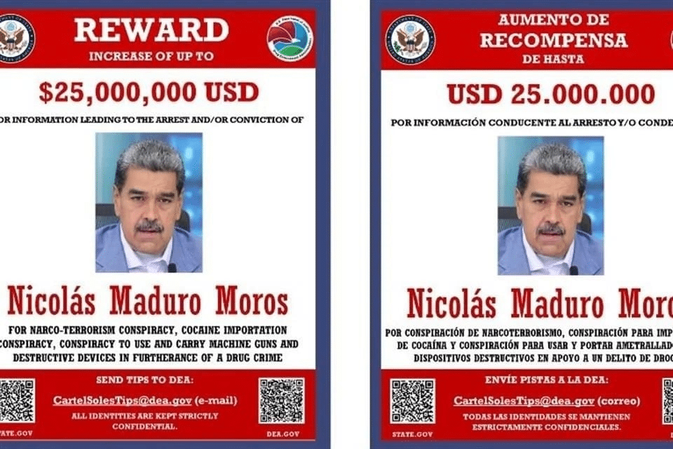 Promueve DEA en redes recompensa de 25 mdd por Maduro