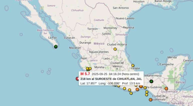Madruga temblor: registró costa de Jalisco sismo de magnitud 5.7