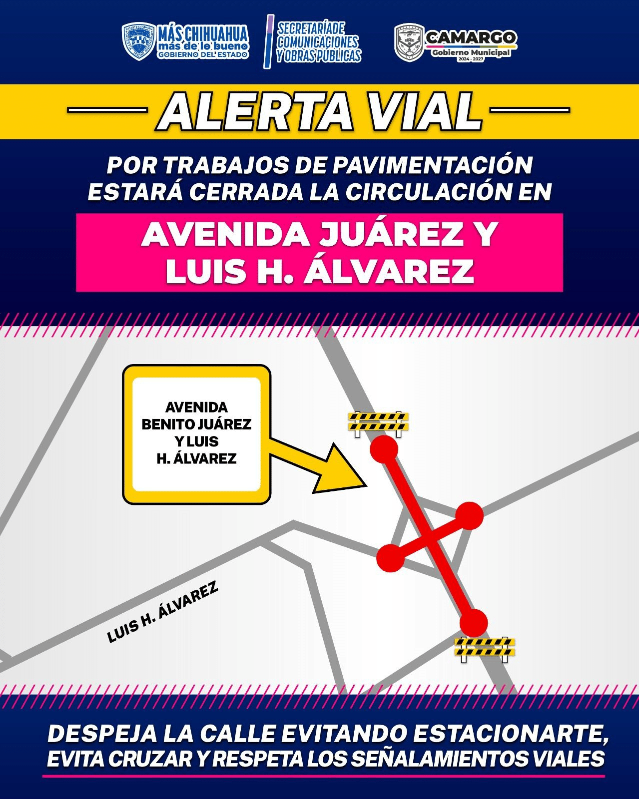 Arranca Gobierno del Estado rehabilitación y pavimentación del acceso sur de Camargo; Gobierno Municipal pide precaución al circular