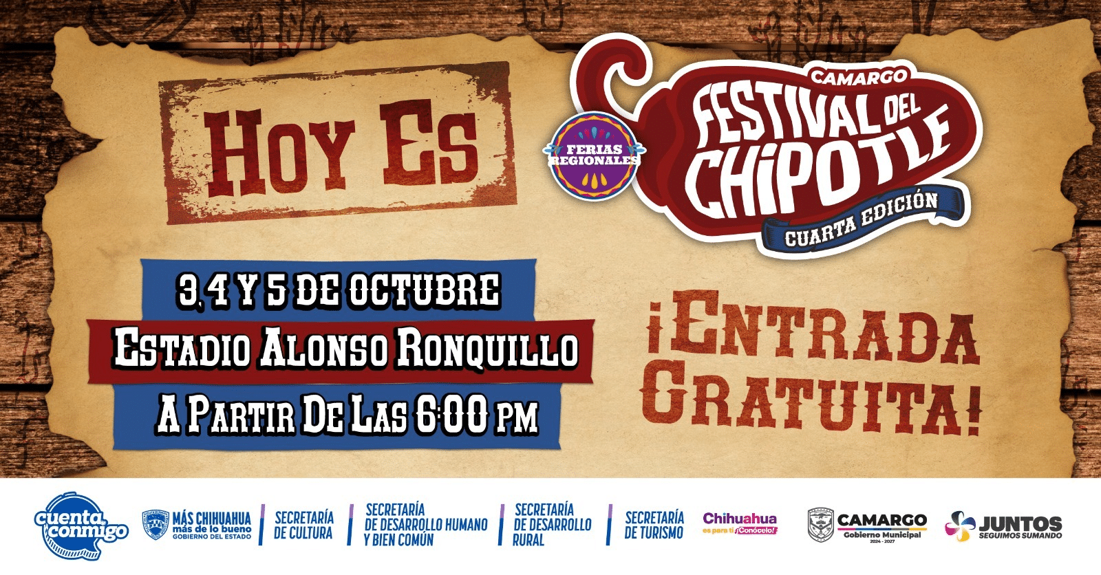 Hoy en el estadio Alonso Ronquillo arranca el Festival del Chipotle en Camargo, entrada totalmente gratuita