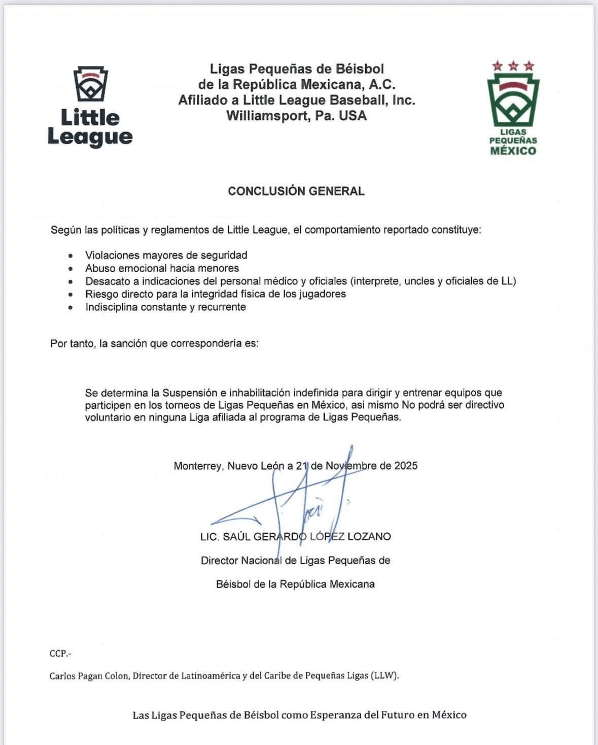 Inhabilitan a Esteban «Pingüí» Gallardo de las Ligas Pequeñas