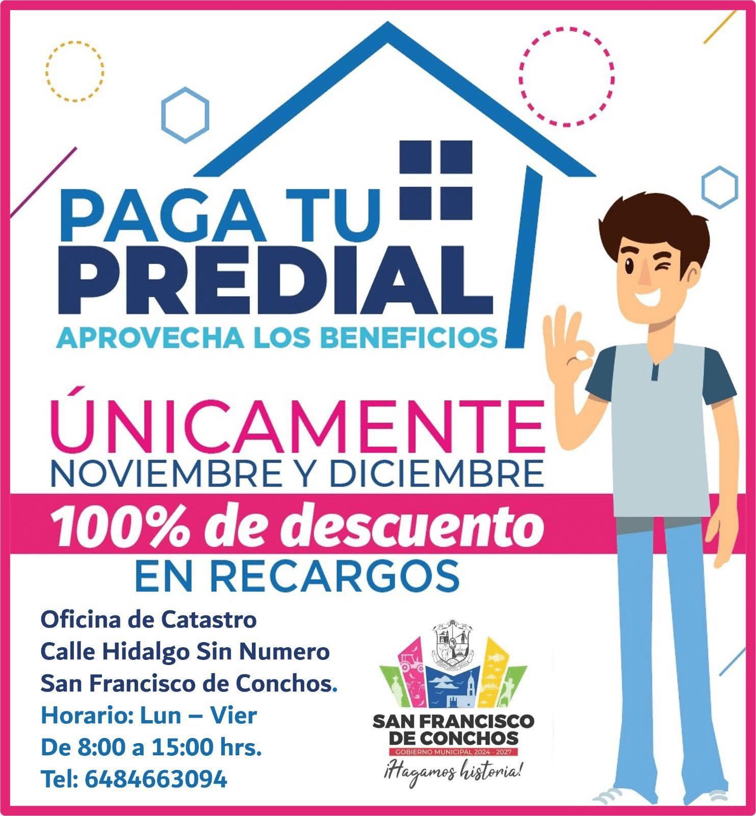Gobierno de San Francisco de Conchos ofrece descuento del 100% en recargos del predial durante noviembre y diciembre