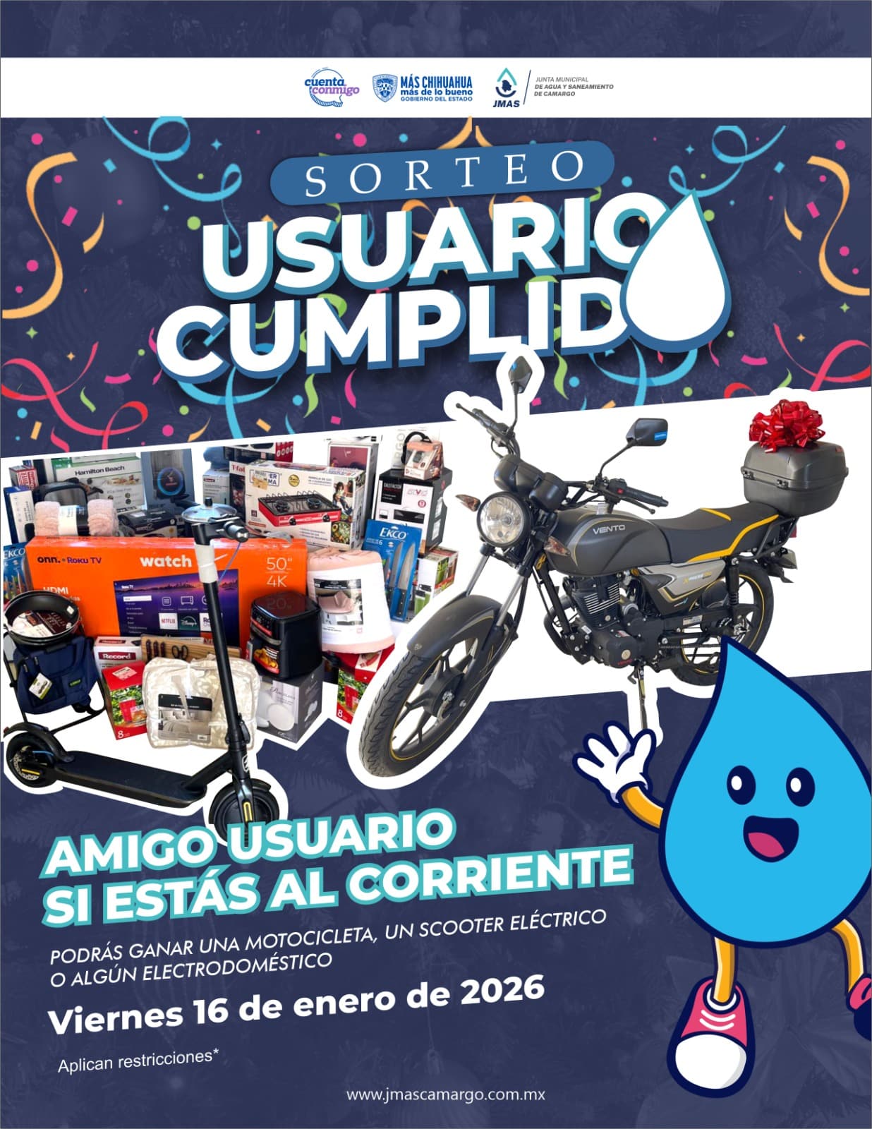 Invita JMAS Camargo a sorteo para usuarios cumplidos