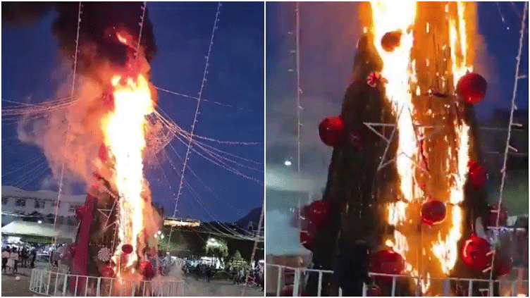 Pobladores de Zitácuaro quemaron árbol de Navidad en protesta