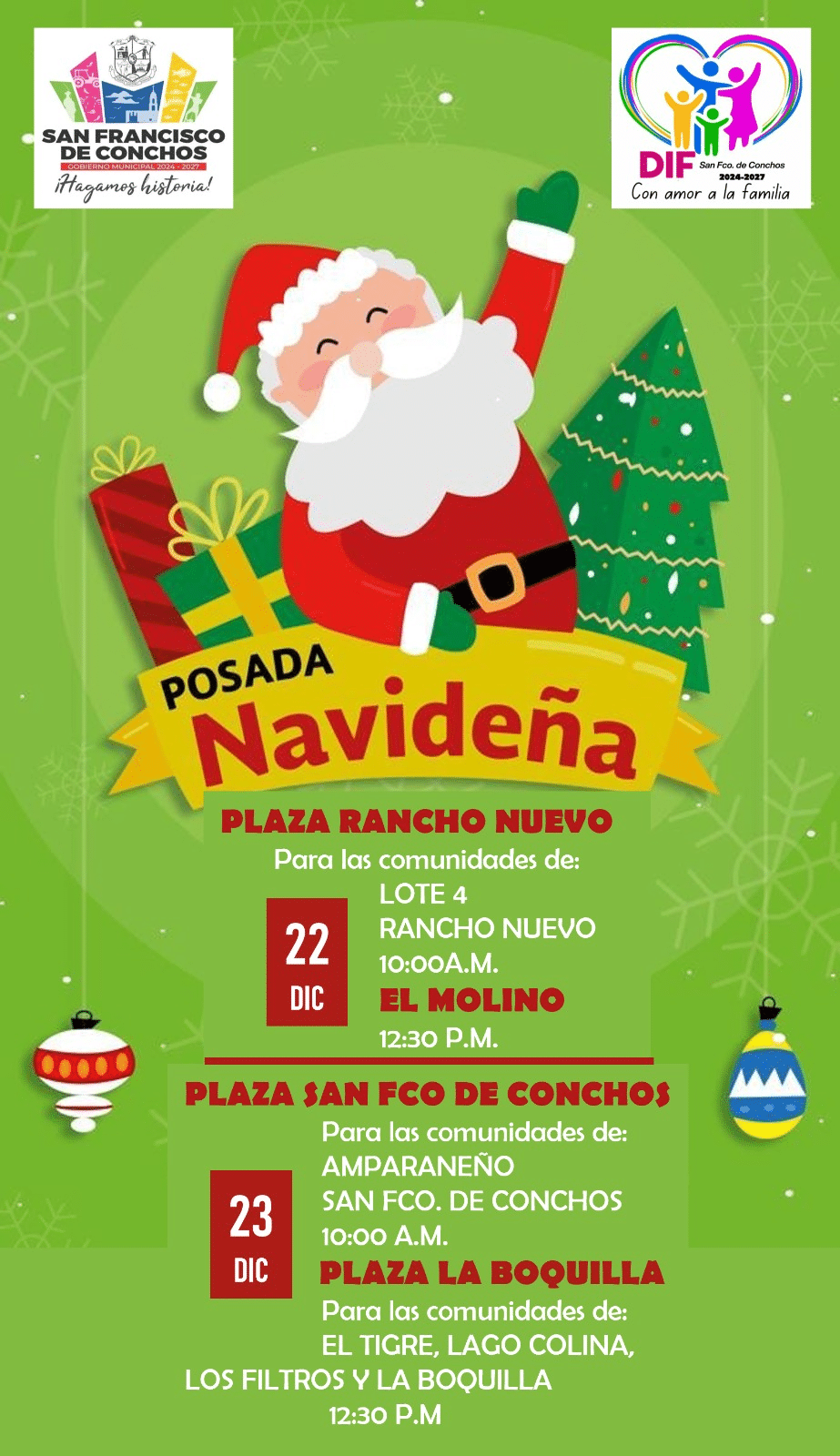 Municipio de San Francisco de Conchos realizara posadas navideñas para toda la comunidad este 22 y 23 de diciembre