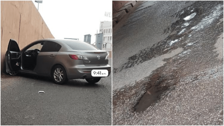 Pierde control por bache poncha llantas y choca en la Escudero 