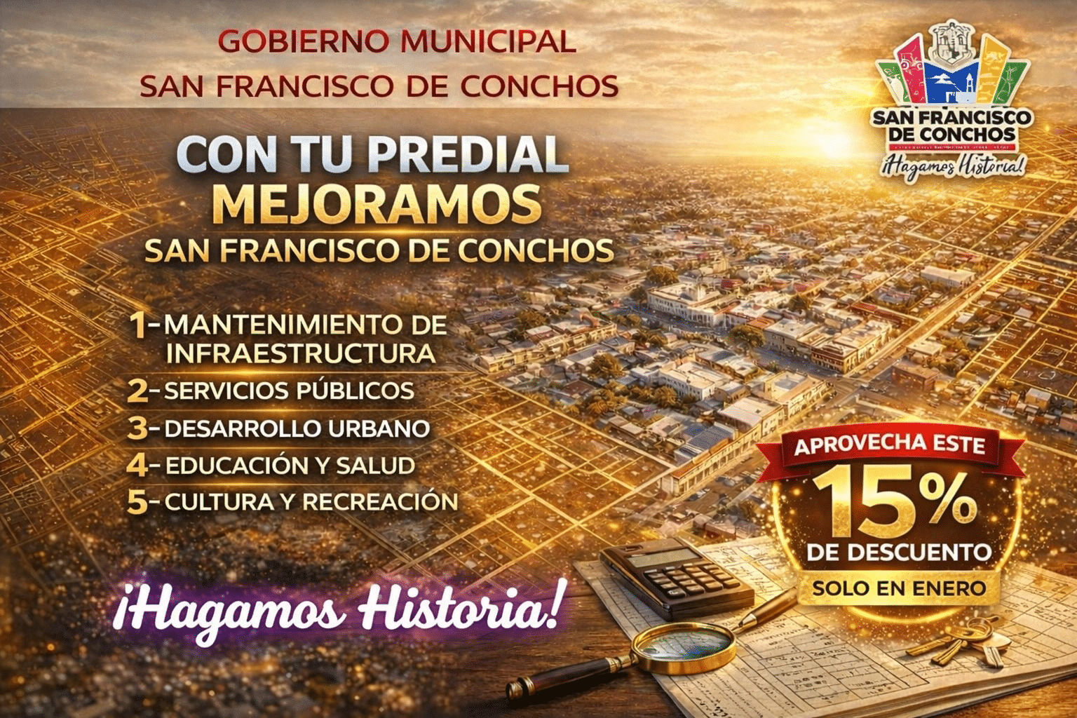 ¡Aprovecha! 15% de descuento en el pago del predial durante enero: Gobierno Municipal de San Francisco de Conchos