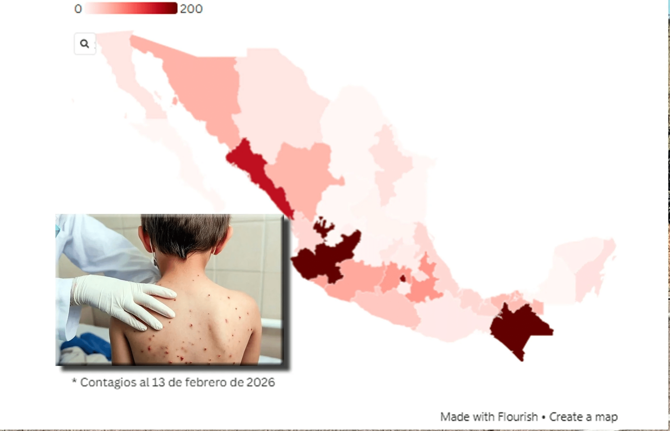 Situación actual de sarampión en México por estado