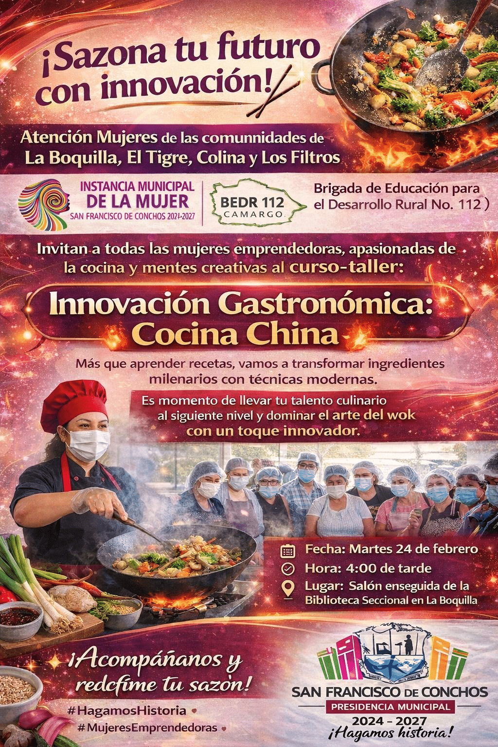 Invitan a mujeres de La Boquilla y comunidades a curso-taller de Innovación Gastronómica: Cocina China