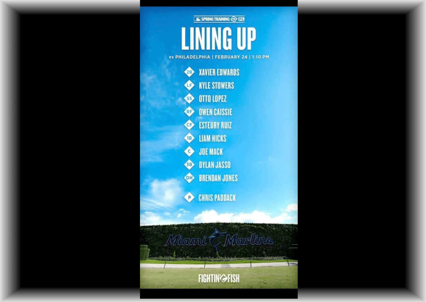 Parralense Dylan Jasso, titular en juego de preparación con organización de los Miami Marlins