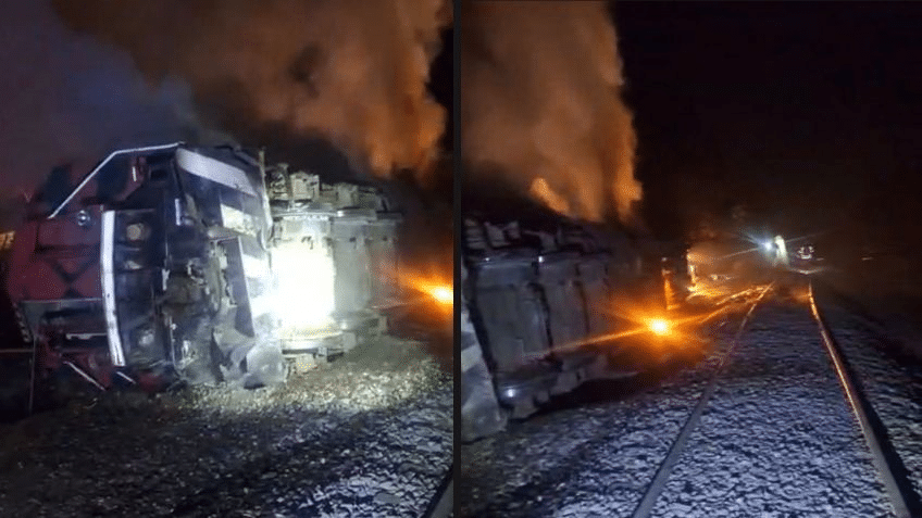 Tren de 22 vagones descarrila y se prende en llamas en Colima, reportan 3 heridos 