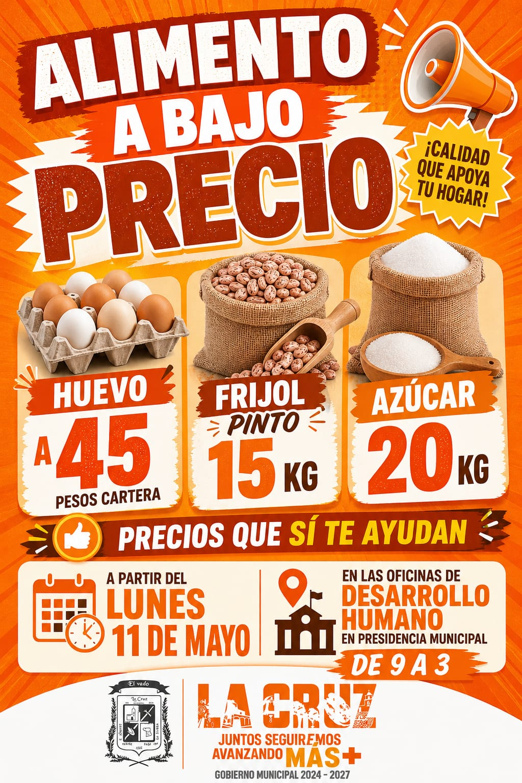 Este lunes 11 programa de alimento a bajo precio en presidencia de La Cruz.
