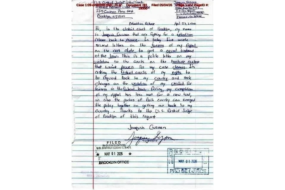 Pide ‘El Chapo’ a juez enviarlo a México
