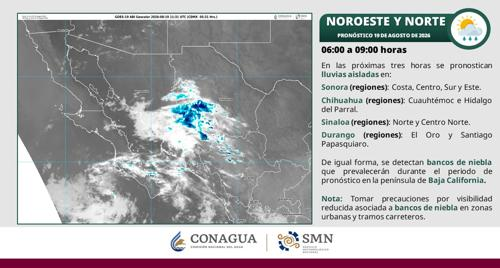 Lluvias llegarán por la mañana a dos regiones de Chihuahua: Conagua