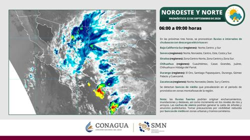 Advierte Conagua por lluvias matutinas en 5 regiones del estado