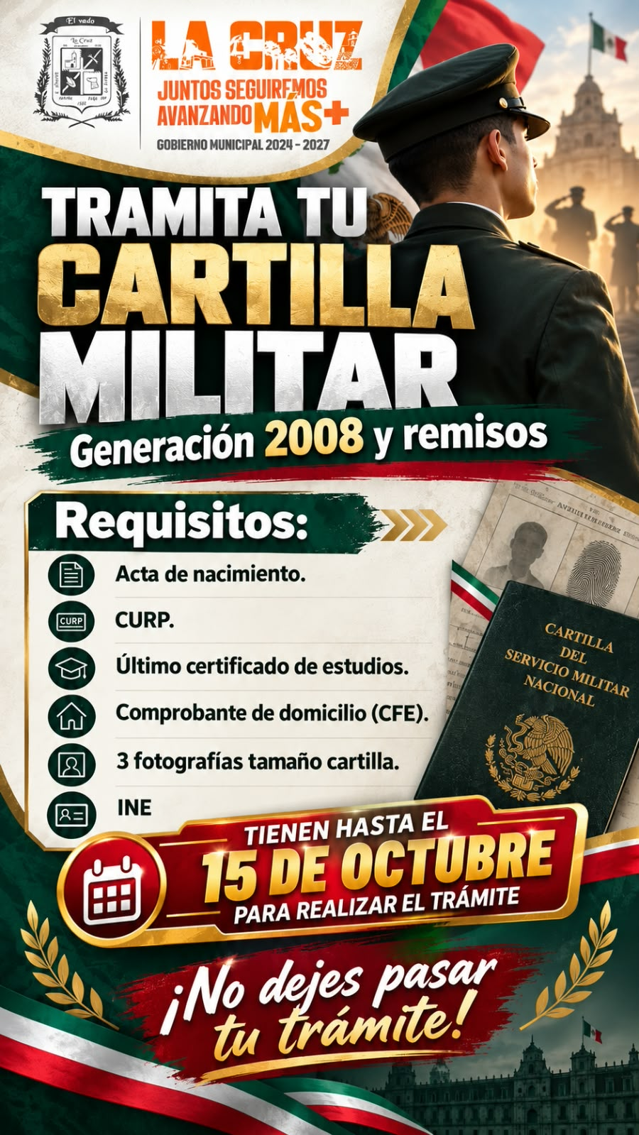 Invitan a jóvenes de la generación 2008 y remisos a tramitar su Cartilla Militar en La Cruz